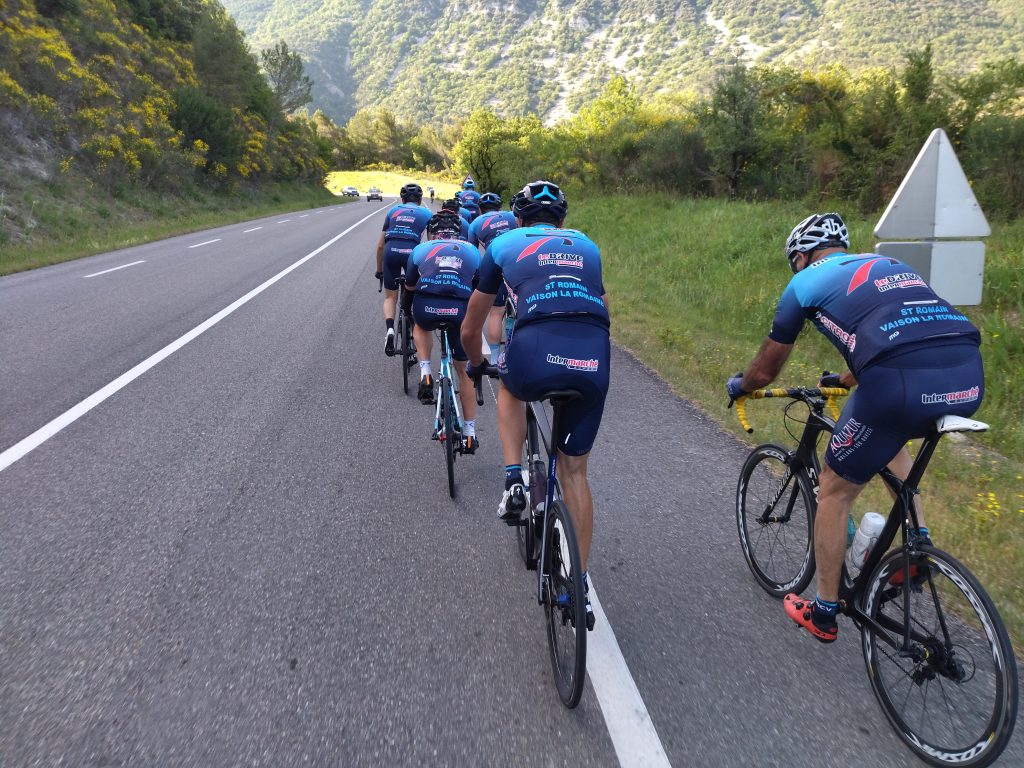 Cyclists training with a local cycling club in Provence